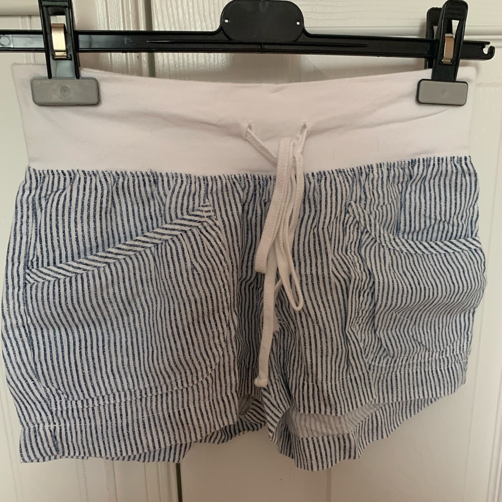 Women’s Blue and White Striped Shorts.
